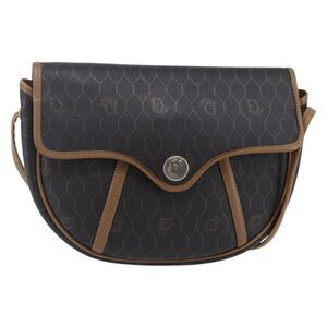 Christian Dior Vintage Honeycomb Flap Canvas And Leather Black Canvas Shoulder